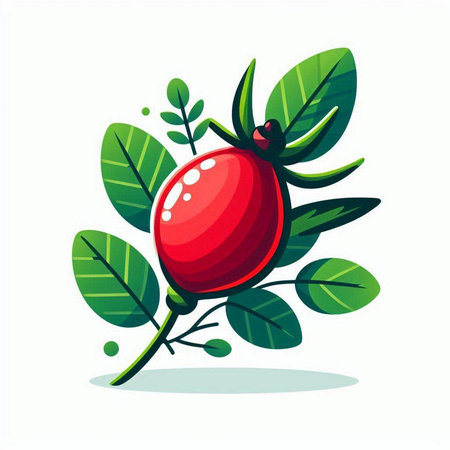 Ripe red cranberry on a branch with leaves. Vector illustration.のイラスト素材