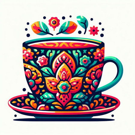 Colorful cup of coffee with floral ornament. Vector illustration for your designのイラスト素材