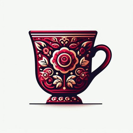 Cup of coffee with floral pattern. Hand drawn vector illustration.のイラスト素材