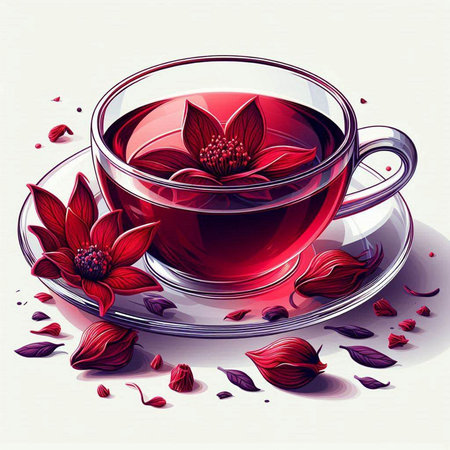 Cup of tea with dahlia flowers. Vector illustration.のイラスト素材