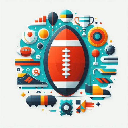 American football ball with sport related icons. Vector illustration in flat styleのイラスト素材