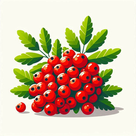 Bunch of red currant berries with green leaves. Vector illustration.のイラスト素材