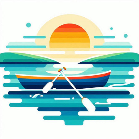 Kayak on the beach. Vector illustration in flat design style.のイラスト素材