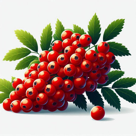 Red currant with green leaves on a white background. Vector illustration.のイラスト素材