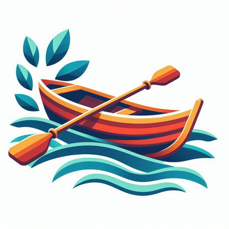Illustration of a wooden boat in the sea. Vector illustration.のイラスト素材