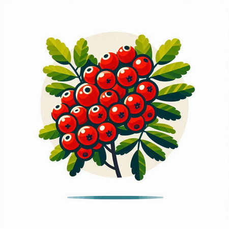 Bunch of red rowan berries on white background. Vector illustration.のイラスト素材