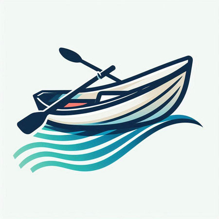 illustration of a boat with a paddle in the water on a light backgroundのイラスト素材