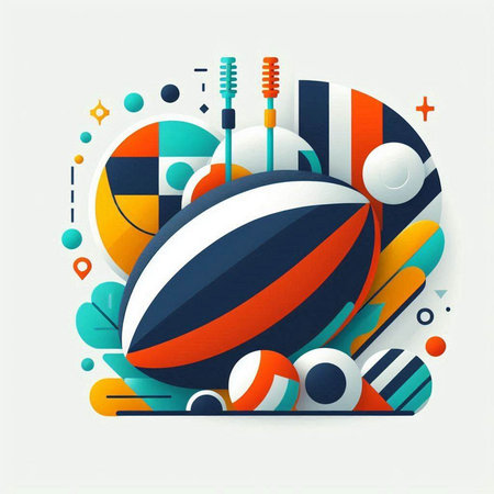 Abstract geometric background with rugby ball. Vector illustration. Eps 10.のイラスト素材