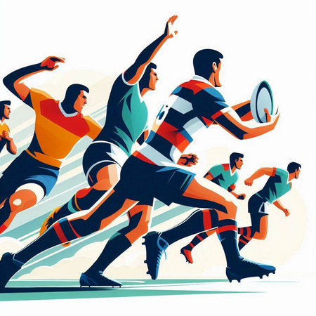 Rugby players in action. Vector illustration of a rugby team.のイラスト素材