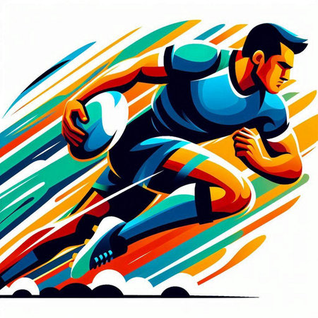 Rugby player running with ball on abstract background, vector illustrationのイラスト素材