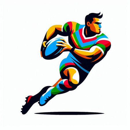 Rugby player action, isolated on white background. Vector illustration.のイラスト素材