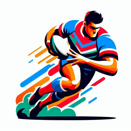 Rugby player in action, vector illustration, sport graphic designのイラスト素材