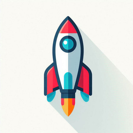 Rocket icon, vector illustration. Flat design style with long shadow.のイラスト素材