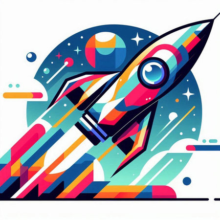 Space rocket on abstract colorful background. Vector illustration for your design.のイラスト素材