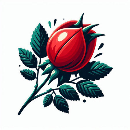 Vector illustration of rose hip with leaves and seeds. Isolated on white background.のイラスト素材