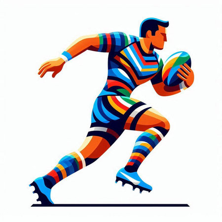 Rugby player with ball isolated on white background. Vector illustration.のイラスト素材