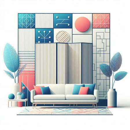 interior of modern living room with sofa and plants, 3d renderのイラスト素材