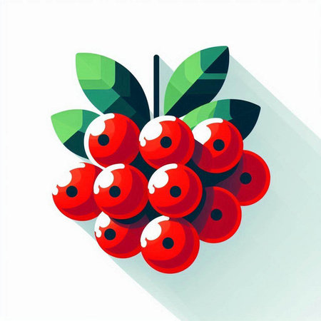 Red currant with green leaves and red berries. Vector illustration.のイラスト素材