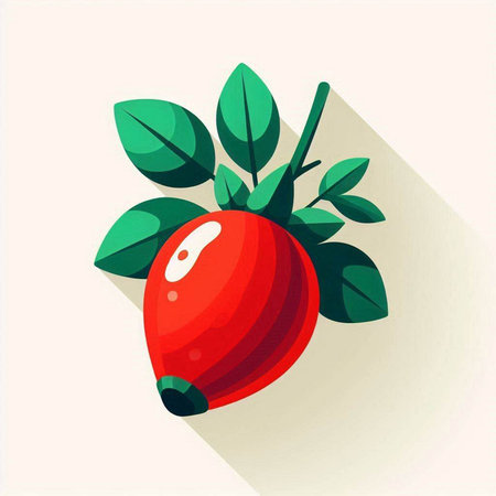 Vector illustration of a red rosehip on a branch with green leavesのイラスト素材