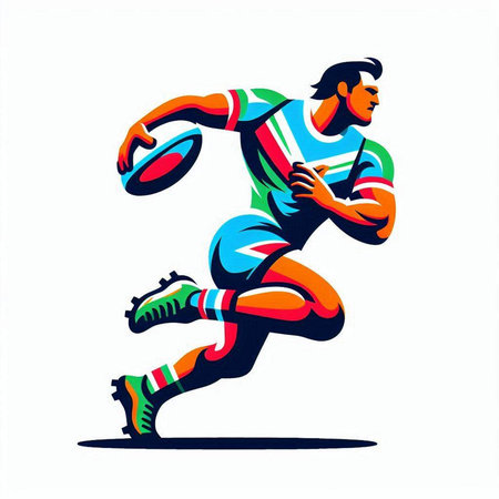 Rugby player with ball, isolated vector illustration on white background.のイラスト素材