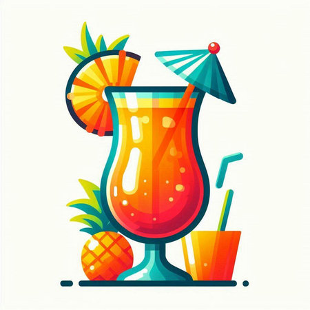 Cocktail in a glass with a straw and a pineapple. Vector illustration.のイラスト素材
