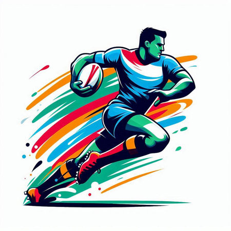 Rugby player kicking the ball, vector illustration, isolated on white backgroundのイラスト素材