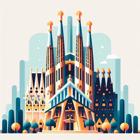 Vector illustration of a beautiful church in the city. Retro style.のイラスト素材
