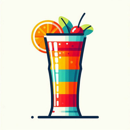 Cocktail with orange, cherry and mint. Vector illustration.のイラスト素材
