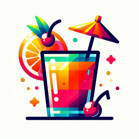 Cocktail with orange, cherry and straws. Vector illustration.のイラスト素材