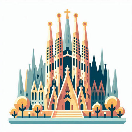 Church of the Sacred Heart of Jesus. Vector illustration in flat styleのイラスト素材