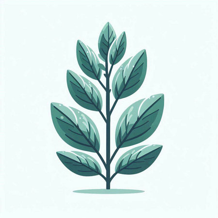 Green leaves on light blue background. Vector illustration in flat style.のイラスト素材