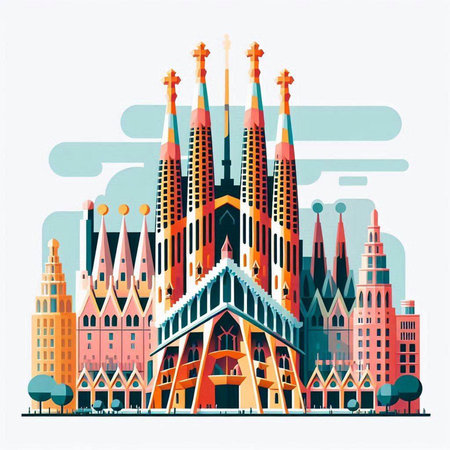 Church of the Sacred Heart of Jesus. Colorful vector illustration.のイラスト素材
