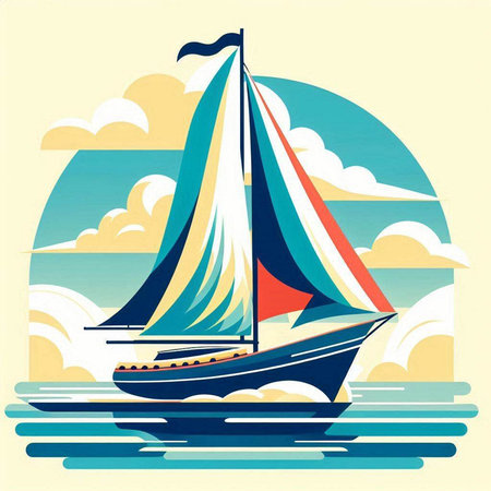 Sailing boat on the sea. Vector illustration in retro style.のイラスト素材