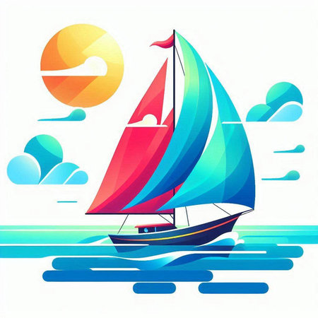 Sailing boat on the sea. Vector illustration for your design.のイラスト素材