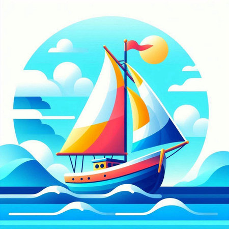Sailing boat in the sea. Vector illustration. Eps 10.のイラスト素材