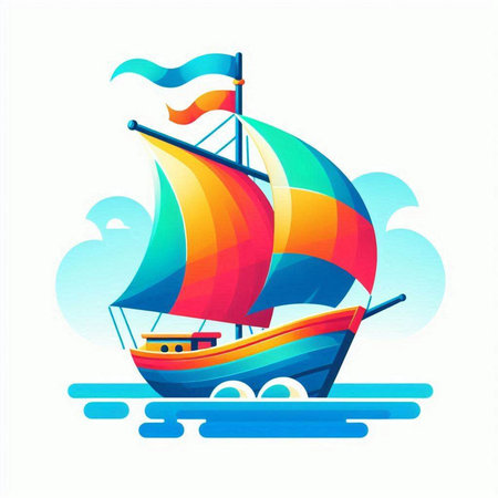 Sailing boat on the sea. Vector illustration in cartoon style.のイラスト素材