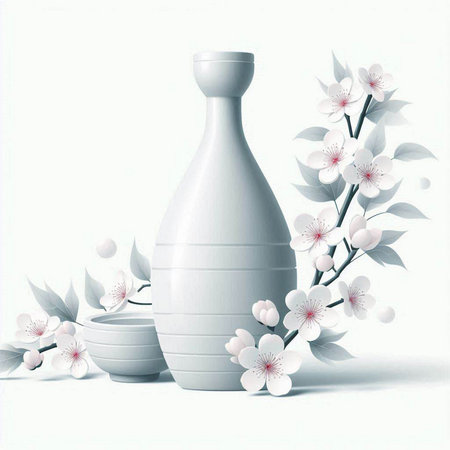 ceramic vase and sakura flowers isolated on a white backgroundのイラスト素材