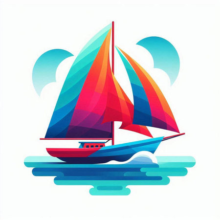 Sailing boat in the sea. Vector illustration of a sailboat.のイラスト素材