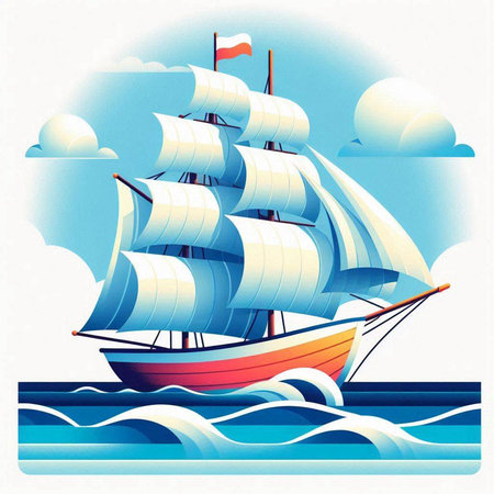 Sailing ship in the sea. Vector illustration. Eps 10.のイラスト素材
