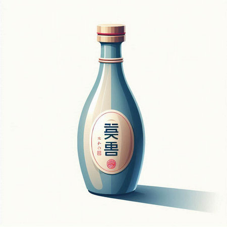 Illustration of a bottle of sake on a white background with shadowのイラスト素材