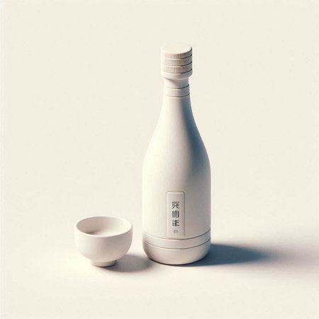 Bottle of sake and cup on a white background. 3d renderingのイラスト素材