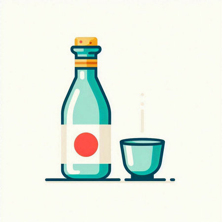 Illustration of a bottle of sake and a cup of tea.のイラスト素材