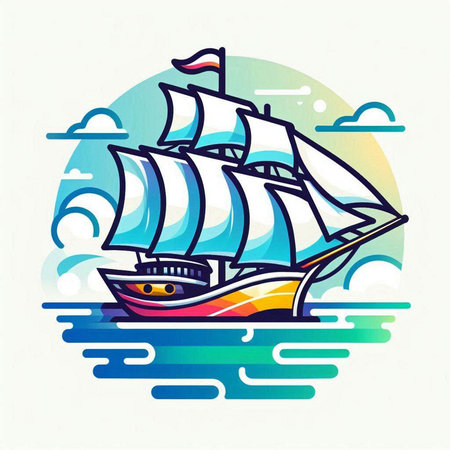 Sailing ship in the sea. Vector illustration, eps 10のイラスト素材