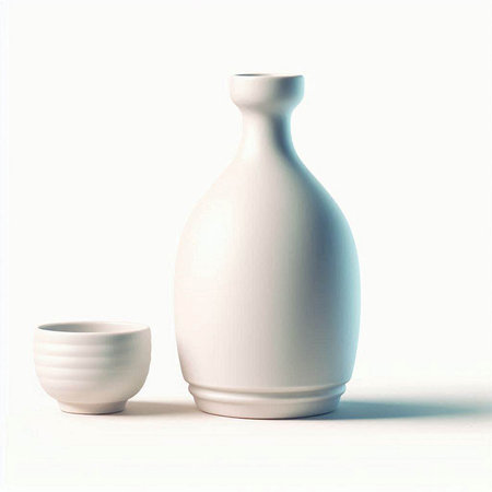 White ceramic vase and cup on a white background. 3d renderingのイラスト素材
