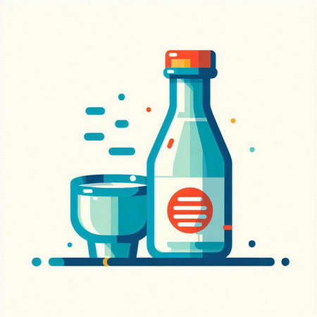 Bottle and glass of water. Vector illustration in flat style.のイラスト素材