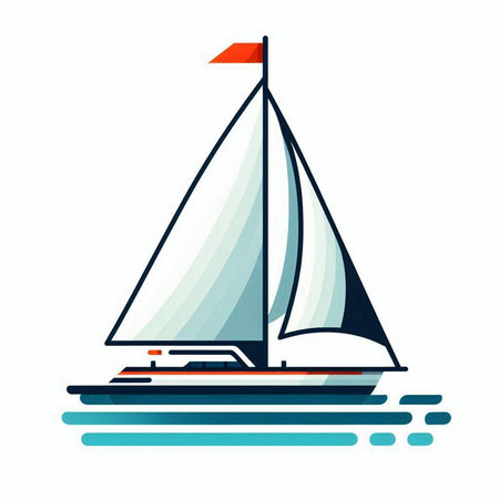 Sailing boat on white background. Vector illustration in flat style.のイラスト素材