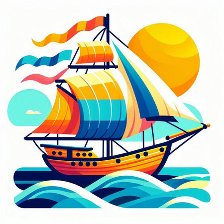 Sailing boat on the sea. Colorful vector illustration for your designのイラスト素材