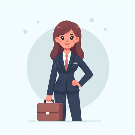 Businesswoman standing with briefcase. Vector illustration in cartoon style.のイラスト素材