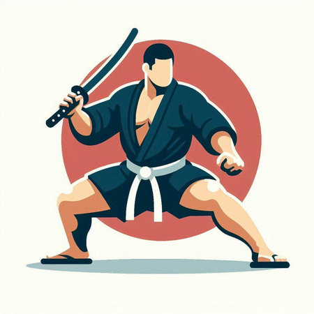 Kendo fighter. Japanese martial art. Vector illustration in cartoon style.のイラスト素材