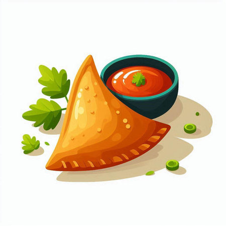 Nachos with tomato sauce and parsley on white background. Vector illustration.のイラスト素材